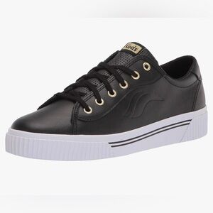 Keds Women’s Size 9.5 Sneaker Leather Lace Up Black Gold Accents